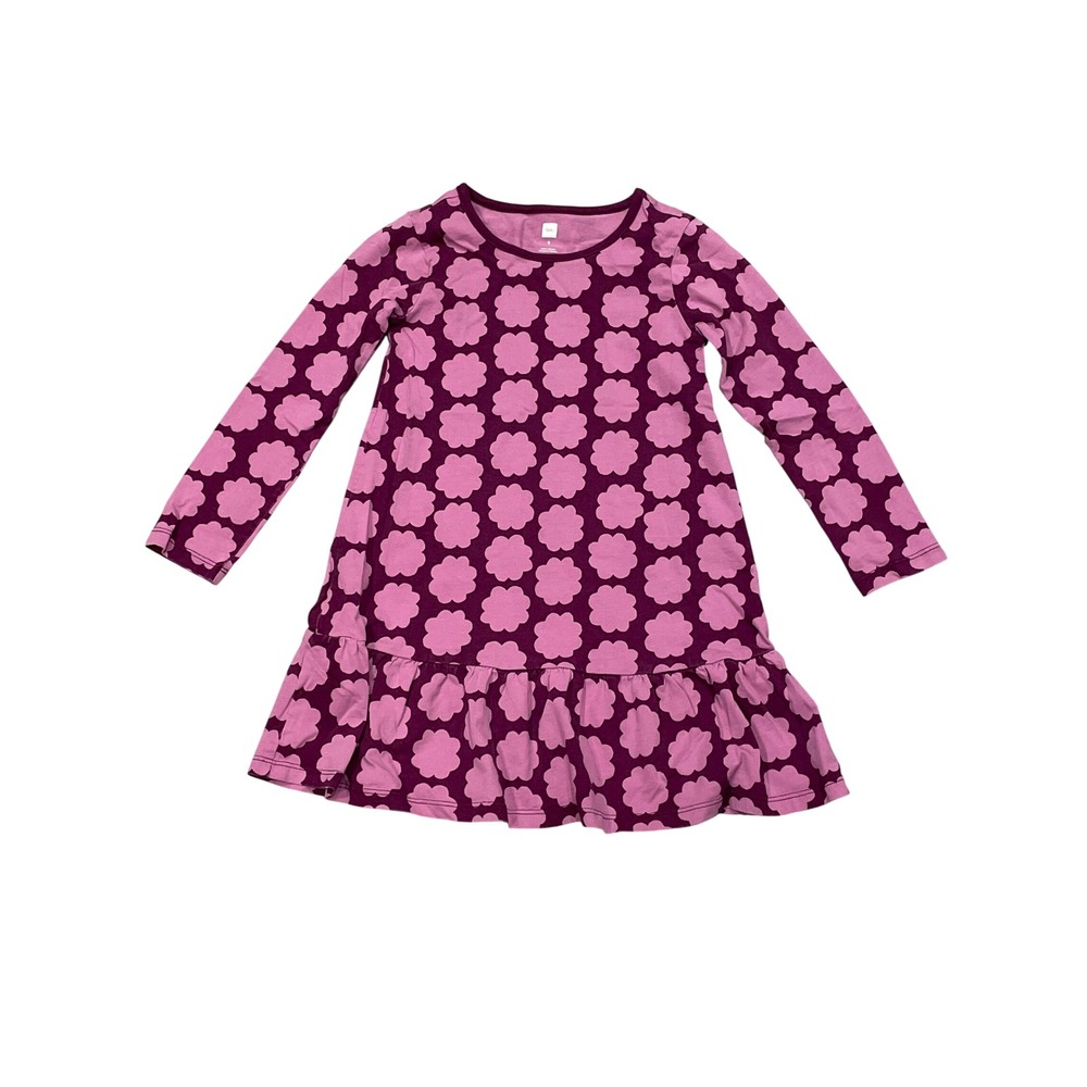 Tea Collection Girls Floral Dress Purple Long Sleeve Size 5 Fall 100% Cotton